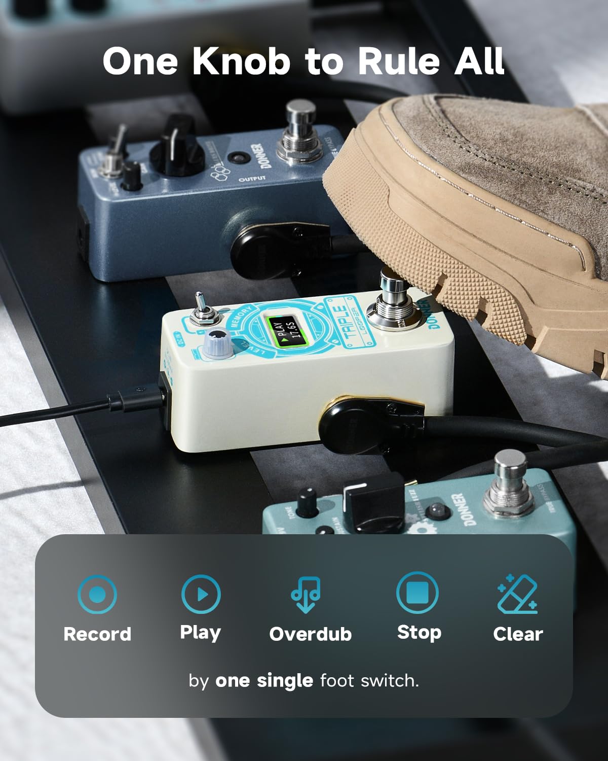Donner Pedal de guitarra triple Looper de 90 minutos de bucle de tiempo con visualización, 3 bucles de bucle de pedal con overdubs ilimitados deshacer/rehacer