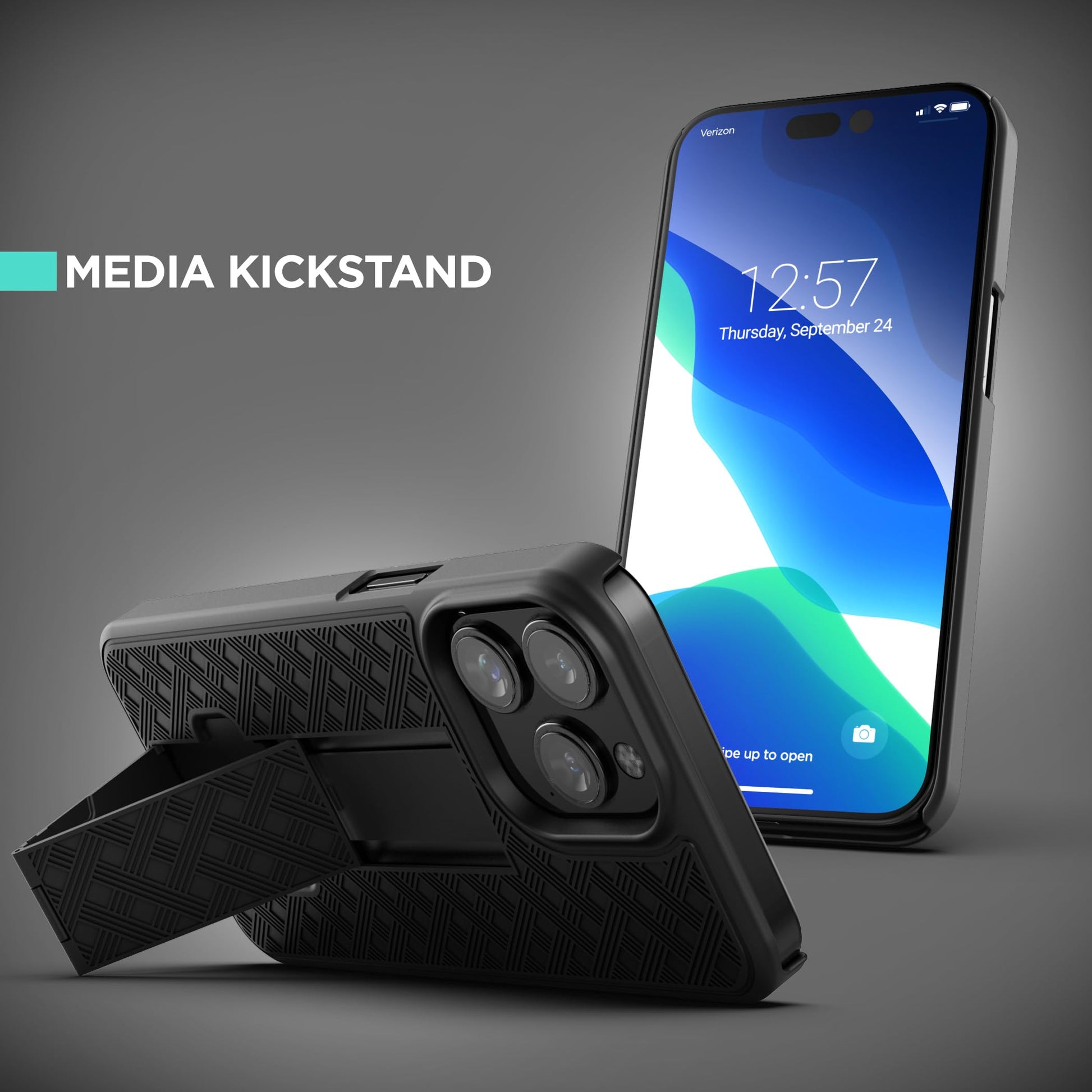 Galvanox Funda diseñada para iPhone 15 Pro Max con clip para cinturón (2023) Ultra Durable PC cubierta dura Combo Shell (negro)