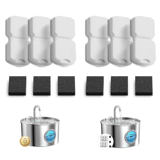 GIOTOHUN - Filtro de fuente de agua para gatos: 12 filtros de fuente de gato, 12 filtros de fuente para mascotas, 6 filtros de carbono y 6 filtros de espuma, apto para GIOTOHUN S11 de acero inoxidable