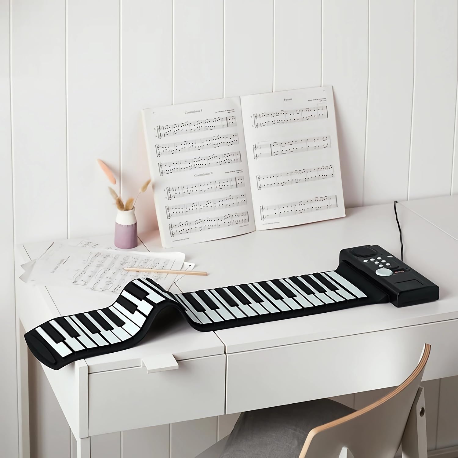 FHZLAJ Teclado de Piano Enrollable 61 Teclas,Piano Musical Electrónico de Silicona Plegable Portátil con Altavoz Incorporado 128 Tonos 100 Ritmos,Roll up Flexible Piano para Niños Adultos Principantes