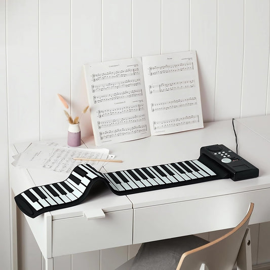 FHZLAJ Teclado de Piano Enrollable 61 Teclas,Piano Musical Electrónico de Silicona Plegable Portátil con Altavoz Incorporado 128 Tonos 100 Ritmos,Roll up Flexible Piano para Niños Adultos Principantes
