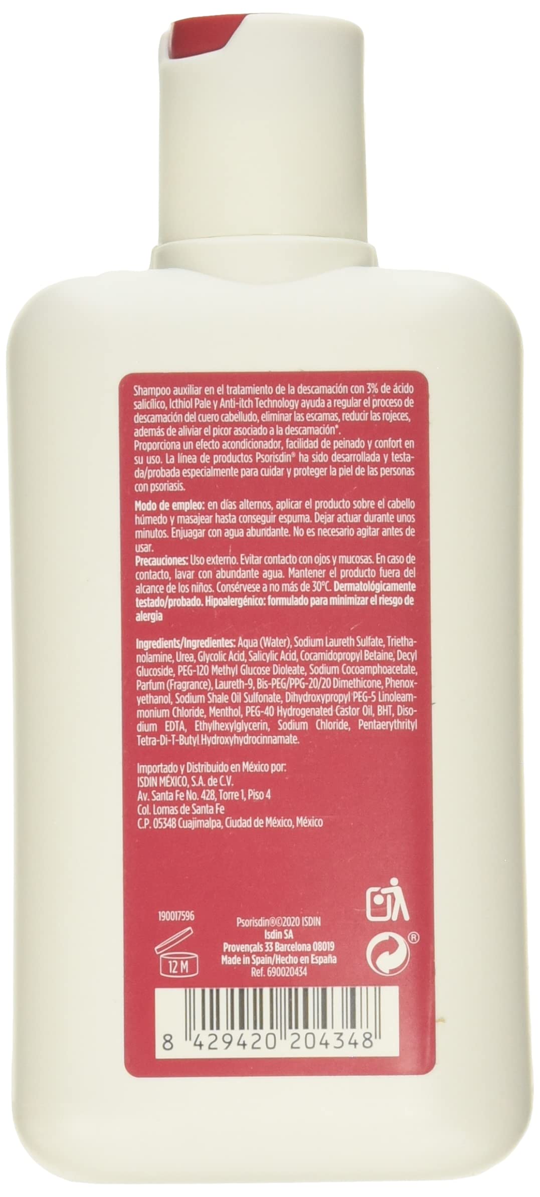 ISDIN Psorisdin champu antidescamacion, elimina escamas y reduce rojeces, 200ml