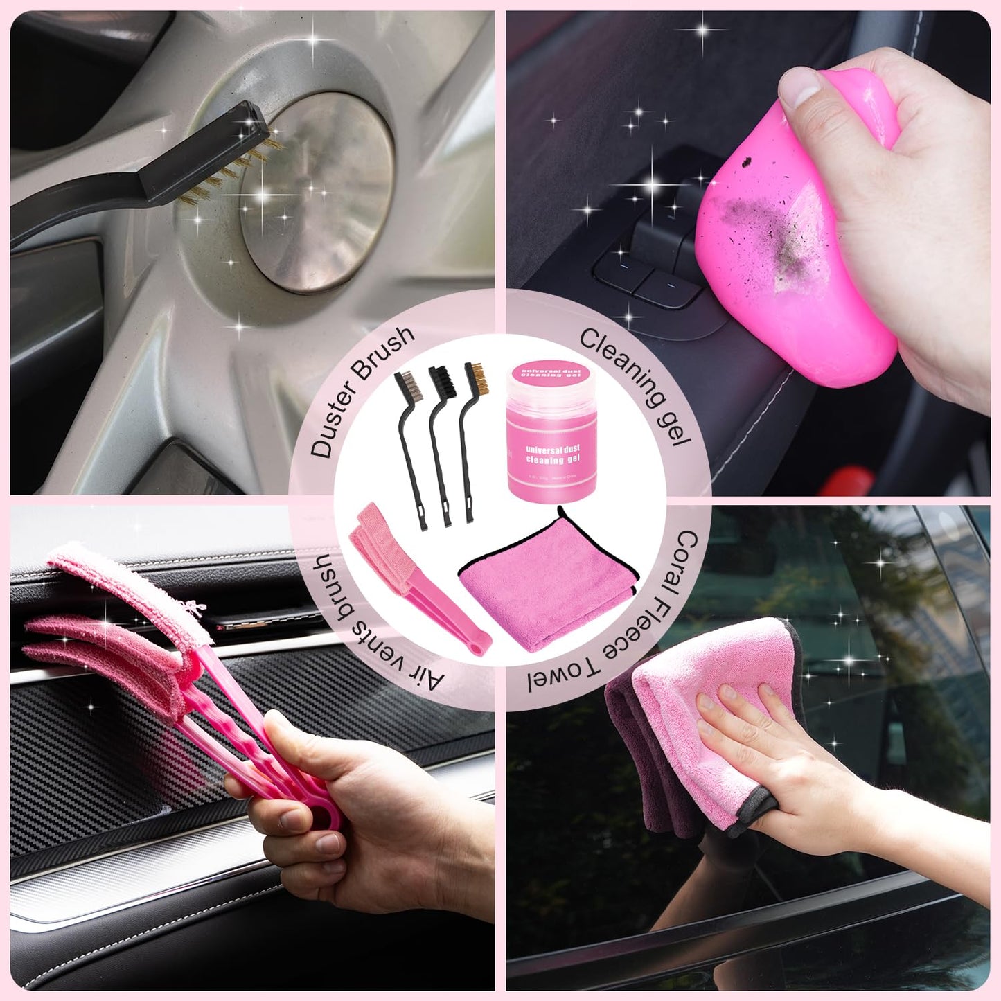 Kit de Limpieza de Coche Vioview Rosa 4 en 1 con Aspirador de 8000 Pa y Cepillo para Detallar para Limpieza Profunda