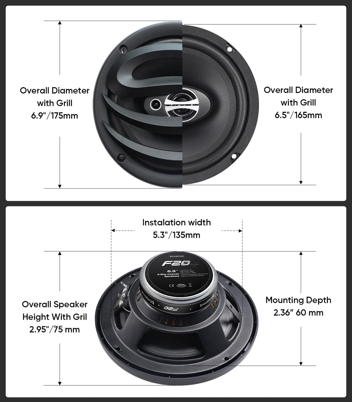 Altavoces Coaxiales Seventour 6.5 Pulgadas Alta Potencia para Coche