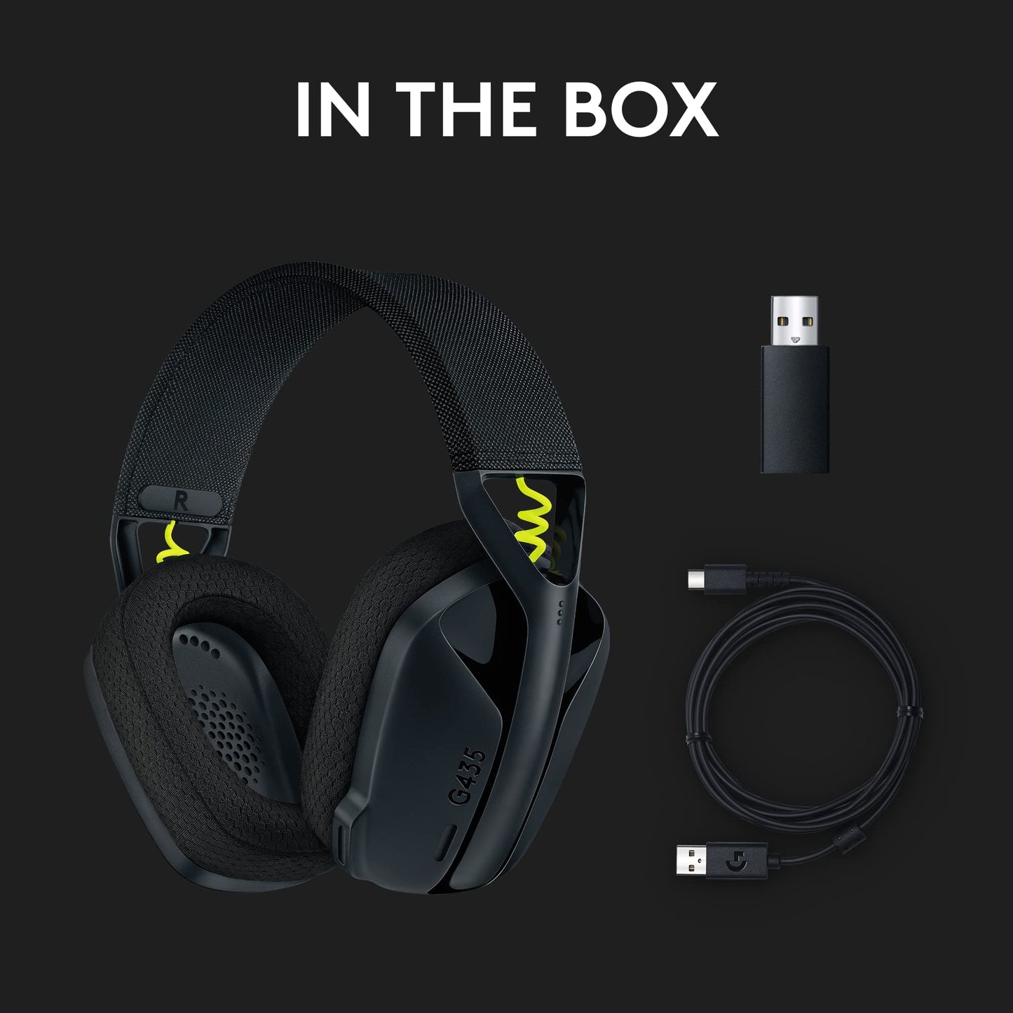 Logitech G435 LIGHTSPEED Audífonos Inalámbricos Gaming Bluetooth - Ligeros, on-ear, micrófonos integrados, batería de 18 horas, compatibles con Dolby Atmos, PC, PS4, PS5, Celular - Negro