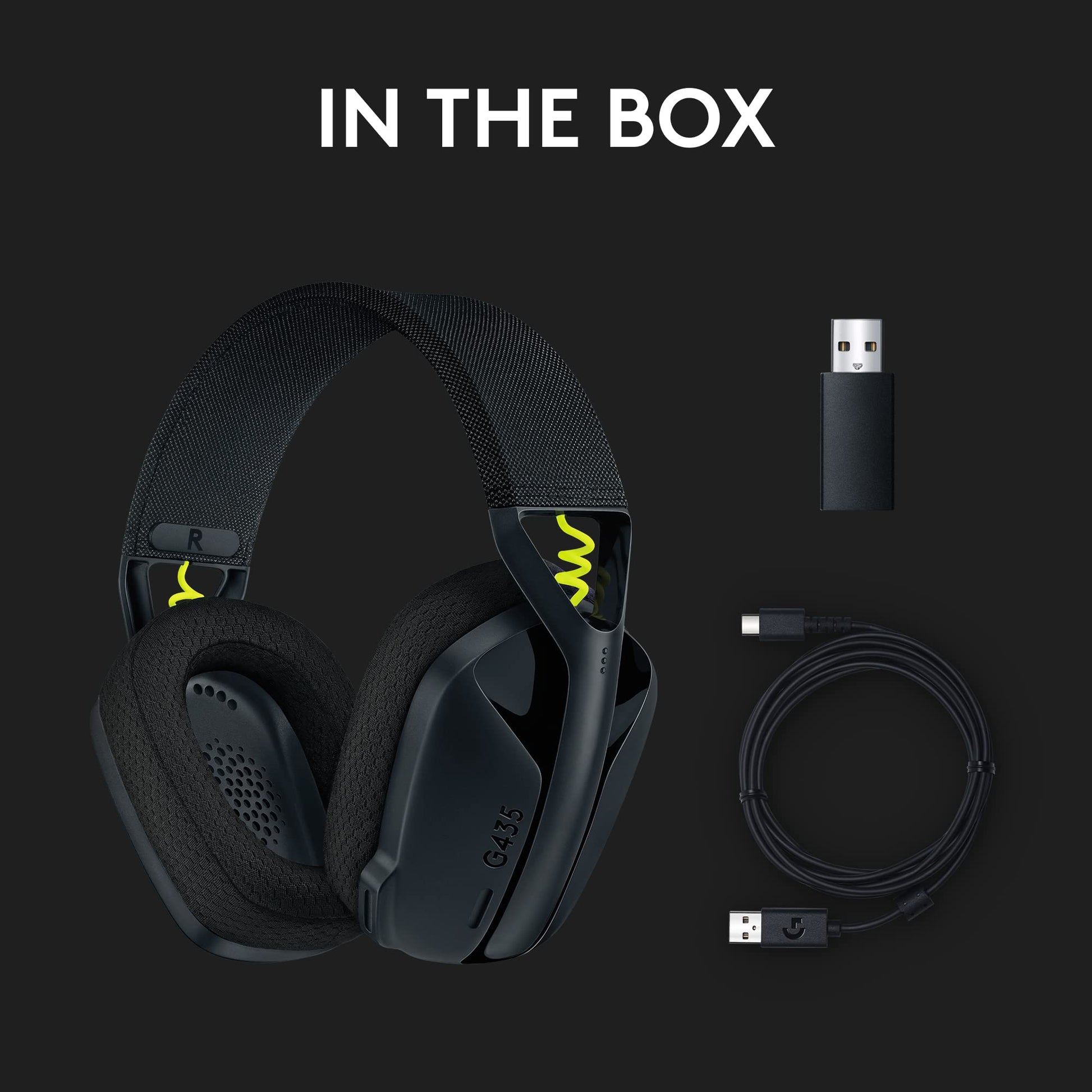 Logitech G435 LIGHTSPEED Audífonos Inalámbricos Gaming Bluetooth - Ligeros, on-ear, micrófonos integrados, batería de 18 horas, compatibles con Dolby Atmos, PC, PS4, PS5, Celular - Negro