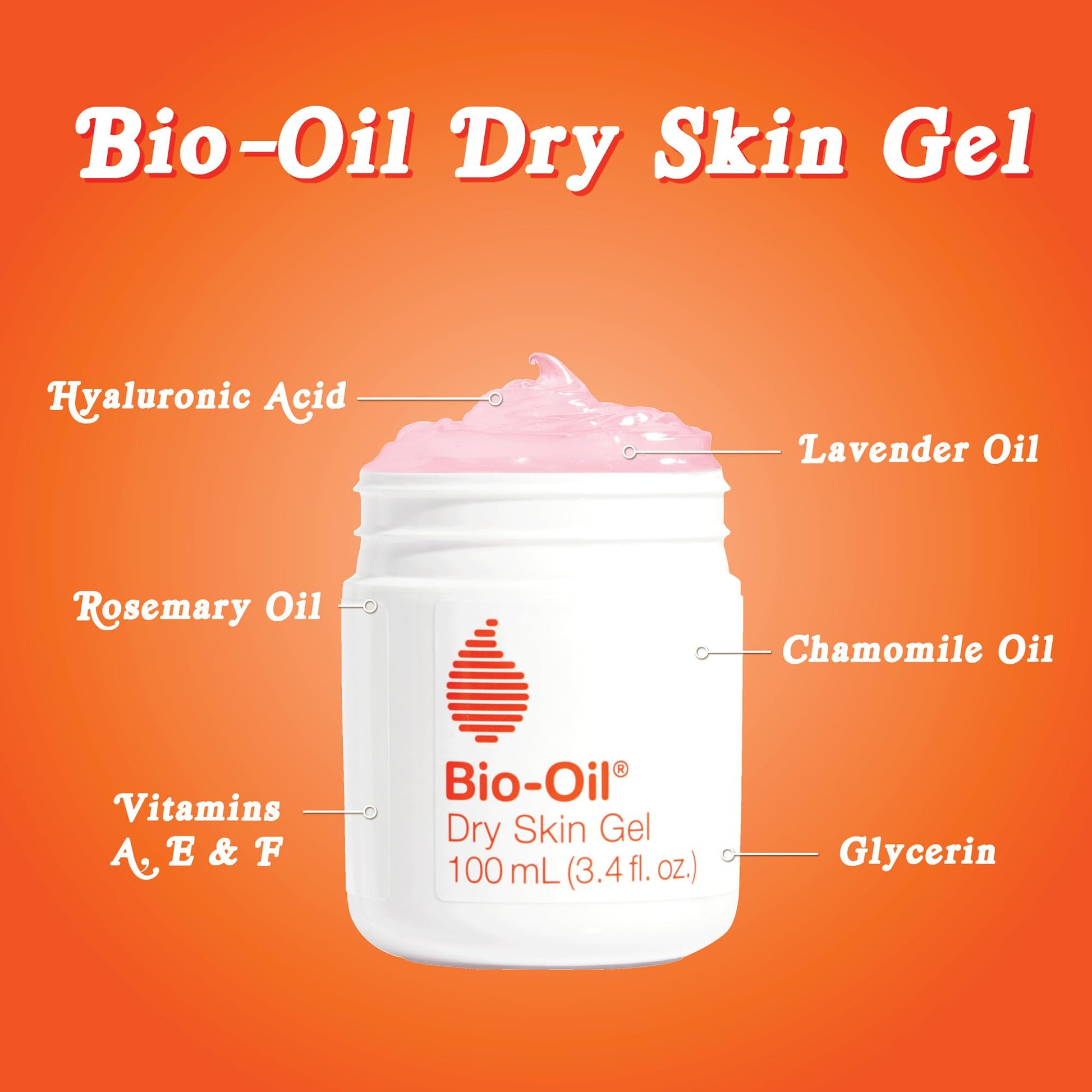 Bio-Oil Dry Skin Gel, Face and Body Moisturizer, Fast Absorbing Hydration, with Soothing Emollients and Vitamin B3, Non-Comedogenic, 3.4 oz