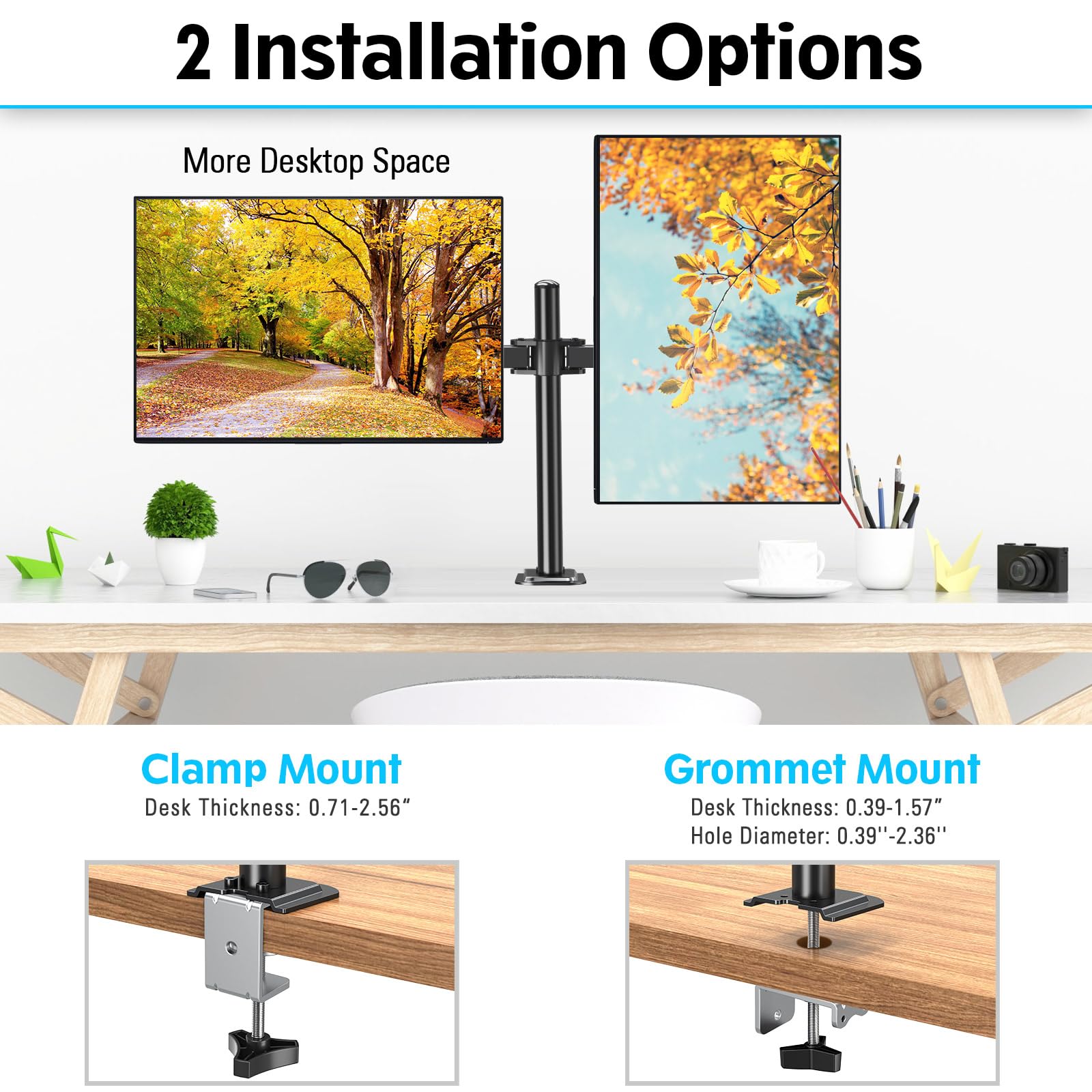 Soporte de Escritorio MOUNTUP Negro Ajustable para Dos Monitores de hasta 32 Pulgadas y 9KG