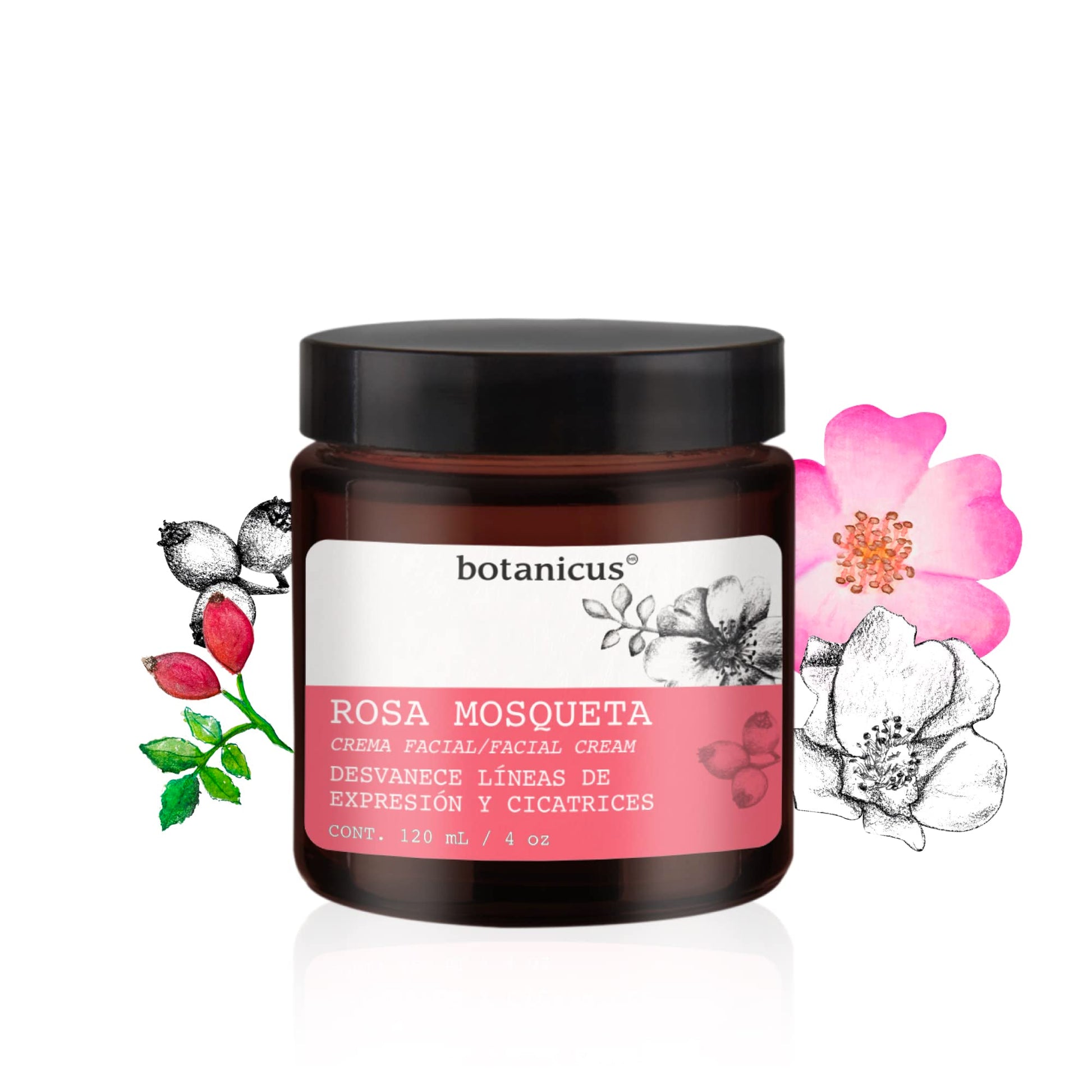 Crema Facial Hidratante Rosa Mosqueta 120 ml - BOTANICUS- Antiarrugas, Antiedad, Aclarante facial, Antimanchas Desvanece líneas de expresión y cicatrices- Para pieles maduras y pieles sensibles.