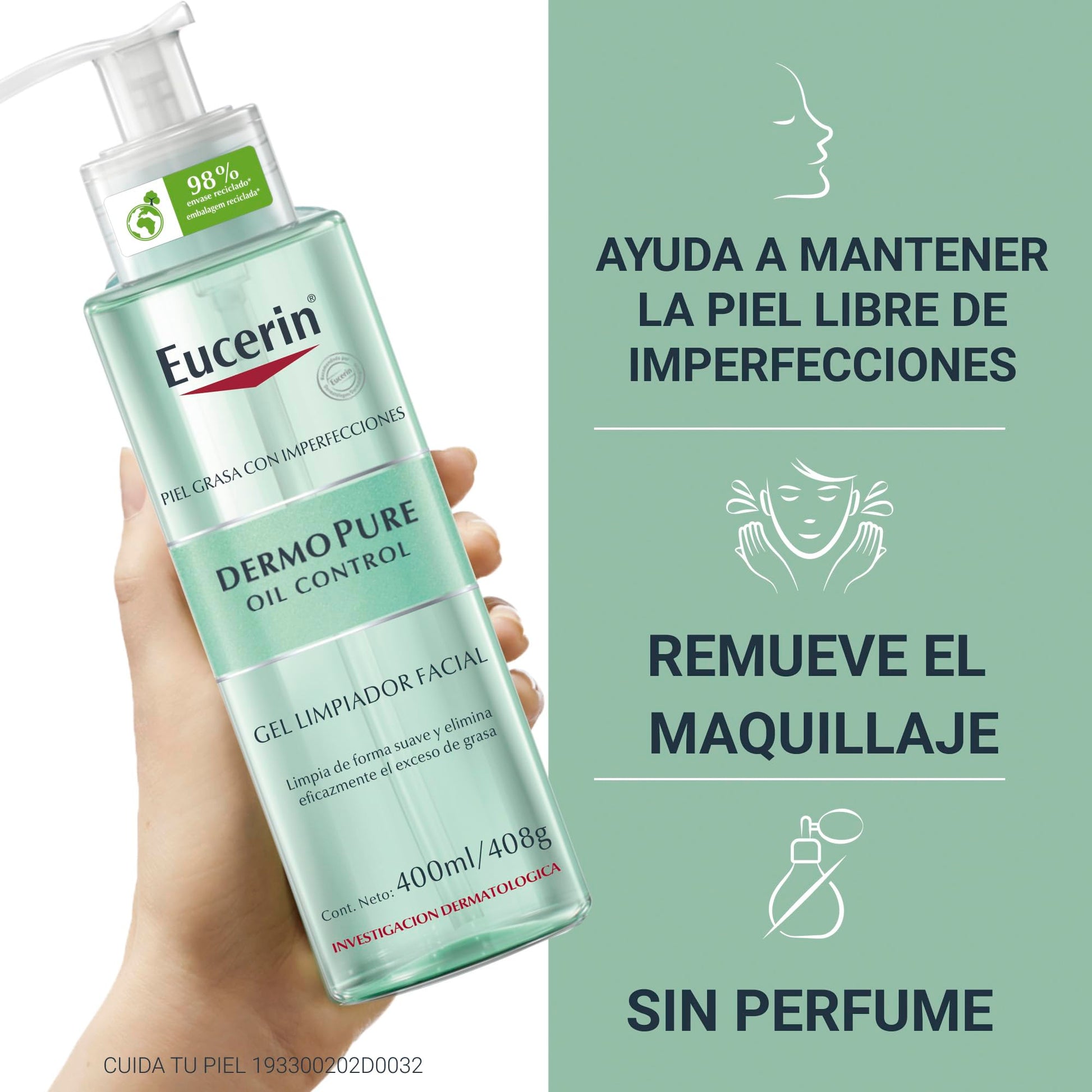 Eucerin Gel limpiador facial piel grasa imperfecciones , 400ml