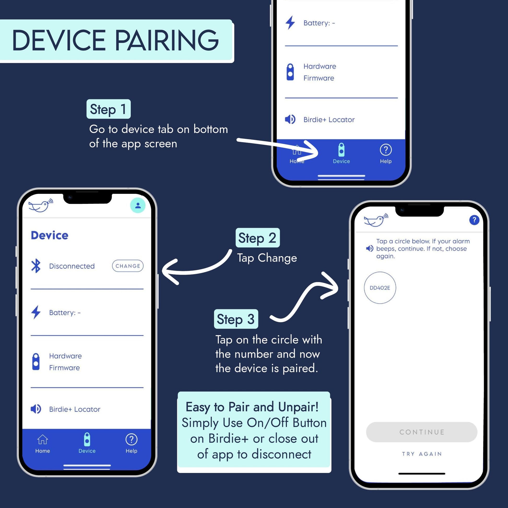 Alarma de Seguridad Personal Inteligente Birdie Azul con Sirena Fuerte y Bluetooth para Mujer