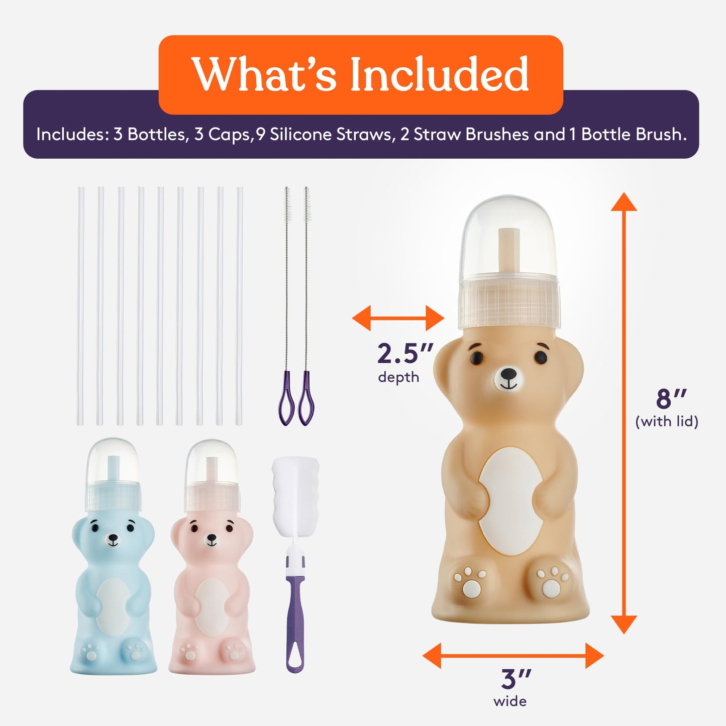 Special Supplies - Pajitas largas con pajita de oso de miel, terapia exprimible y recipiente de bebidas de asistencia para necesidades especiales, tapa a prueba de derrames y resistente a fugas