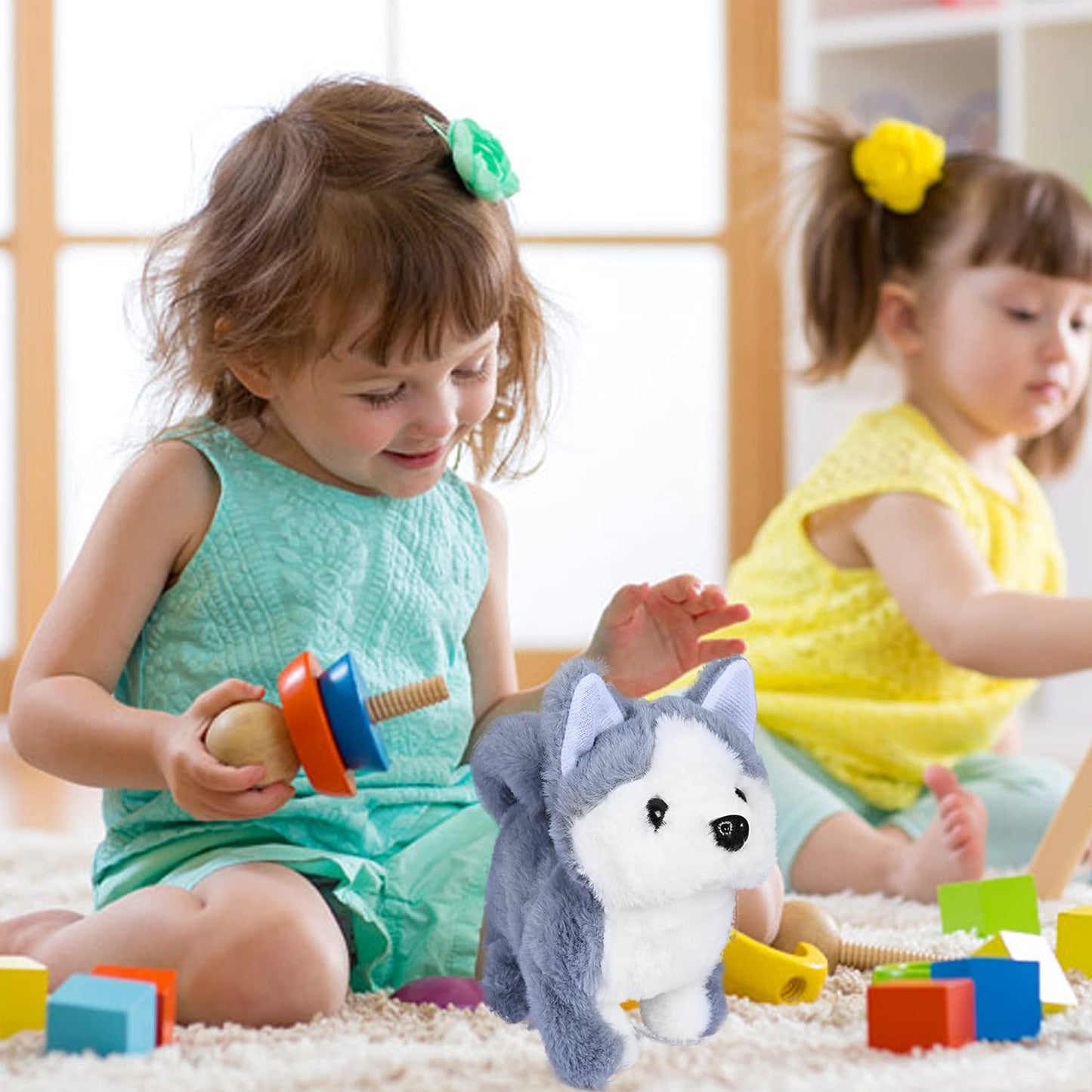 Juguete de Peluche Electrónico Interactivo WorWoder Husky para Cachorros para Caminar, Ladrar y Mover la Cola para Niños
