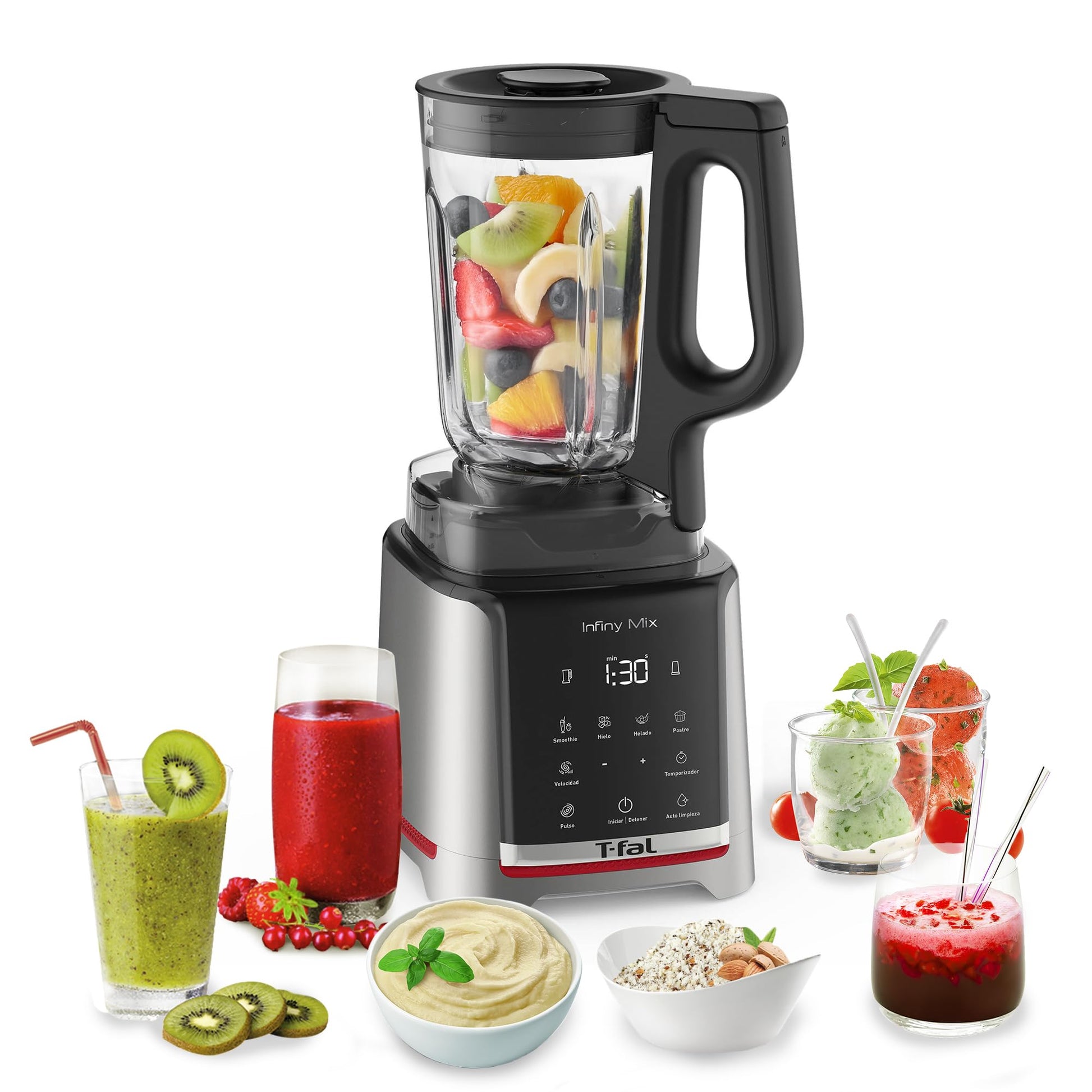 Licuadora T-fal Infinymix Negra con 5 Programas Automáticos y Cuchillas de Titanio