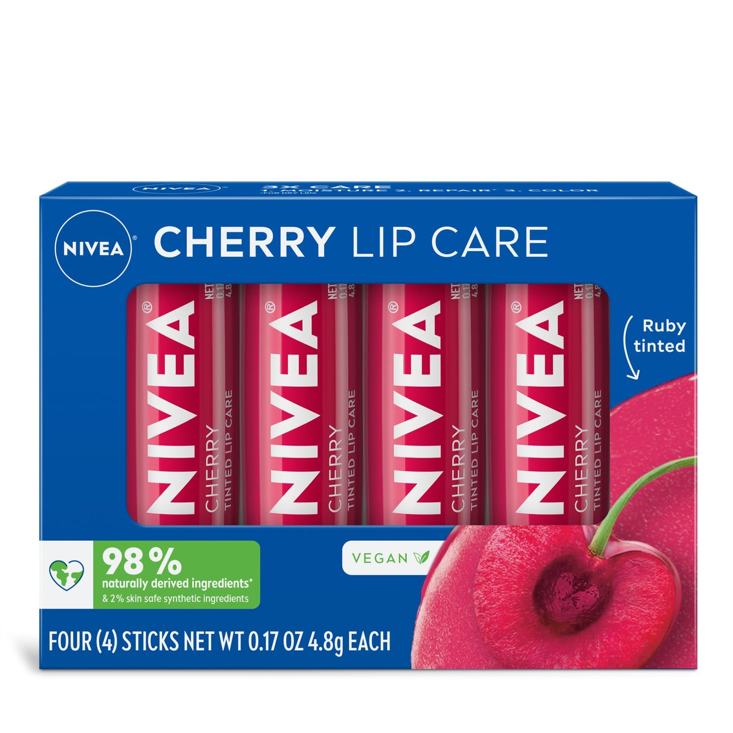 Bálsamo Labial NIVEA Cherry Tintado para Labios Hermosos y Suaves Pack 4 Pieza