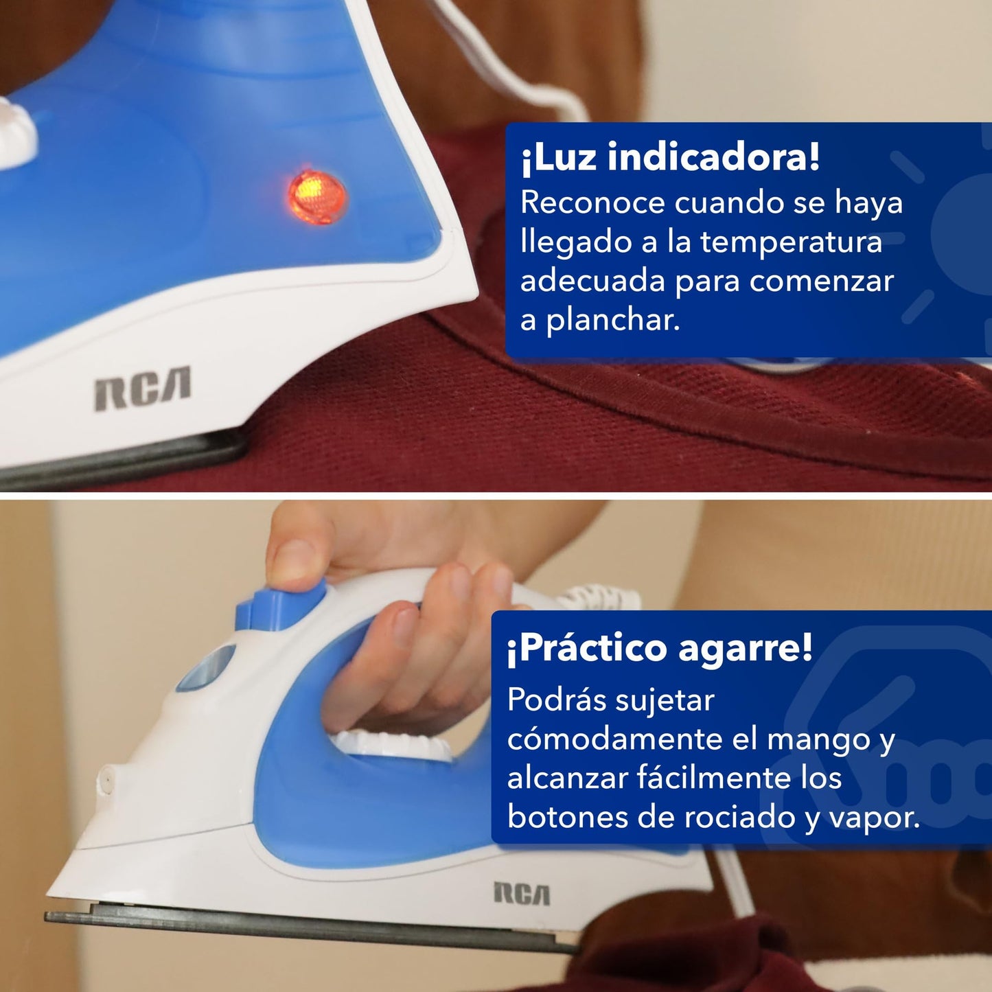 Plancha de Vapor RCA Azul con Suela Antiadherente y Vapor Vertical para Telas Delicadas
