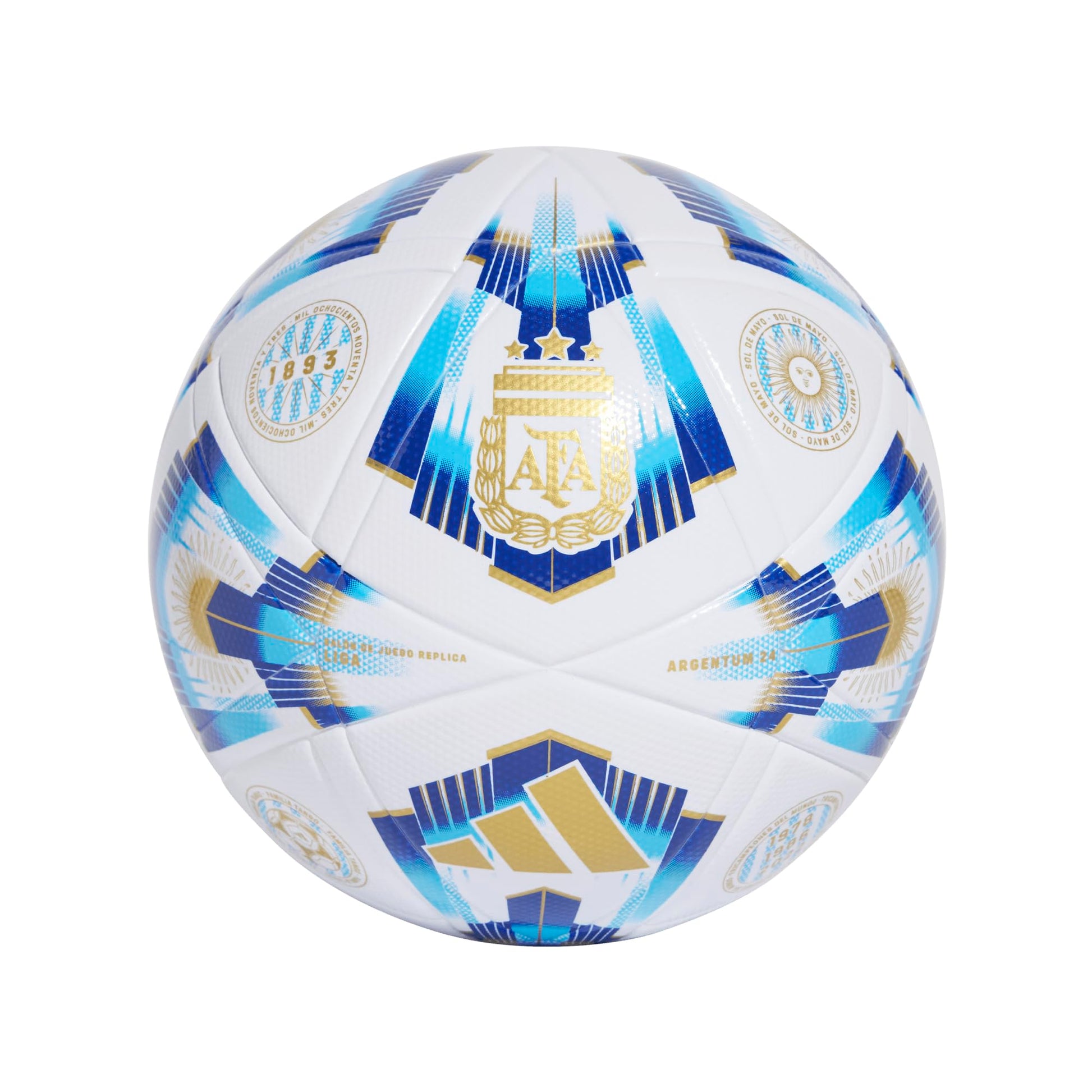 adidas - Balón Unisex para Adultos, Color Blanco/Pantone/Azul lúcido/Dorado metálico, 5