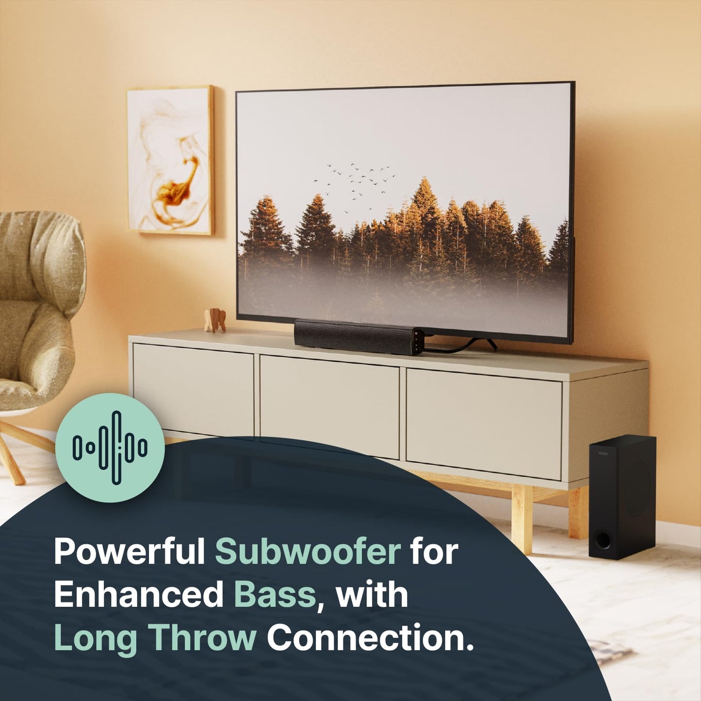 Barra de Sonido Bluetooth Mayoritaria Con Subwoofer | 100 Vatios Para TV | Estéreo 2.1 Con Reproducción Óptica, RCA, USB y AUX | Altavoz Bowfell Plus