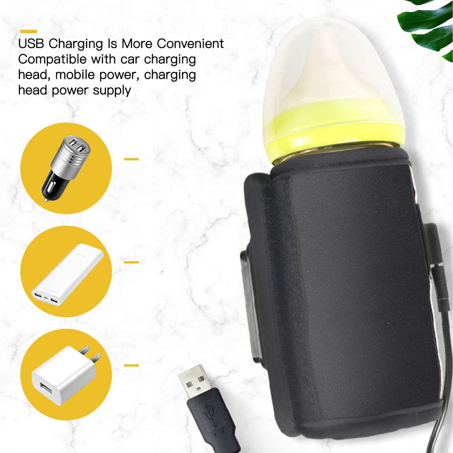 Calentador de Biberones, Mini Portátil Tipo C USB Temperatura Constante Calentamiento Rápido Artefacto de Leche Caliente Viaje de Bebé Dispositivo de Leche Caliente Aislado Ajustable Inteligente, para