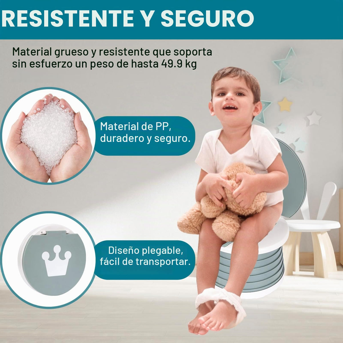 SunnySmile - Asiento de inodoro portátil plegable para niños pequeños, asiento de inodoro de emergencia para coche, camping, exterior, interior (gris, pequeño)