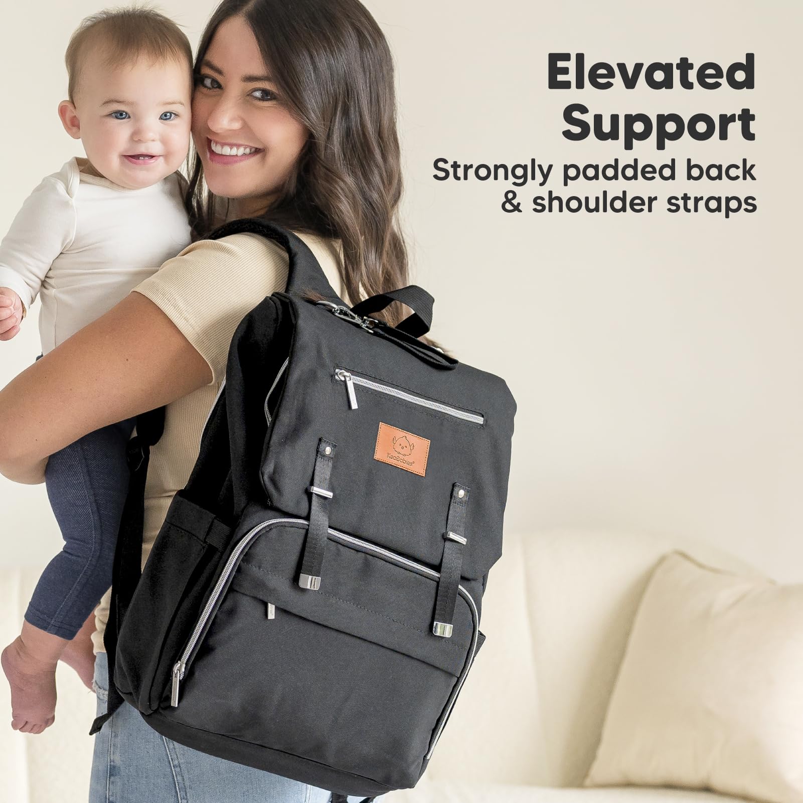 Mochila para paquete de pañale - Bolsos de viaje para bebés, impermeables y multifuncionales - Bolsos grandes para pañales - Durables y elegantes - Incluye colchoneta cambiadora (Trendy Black)