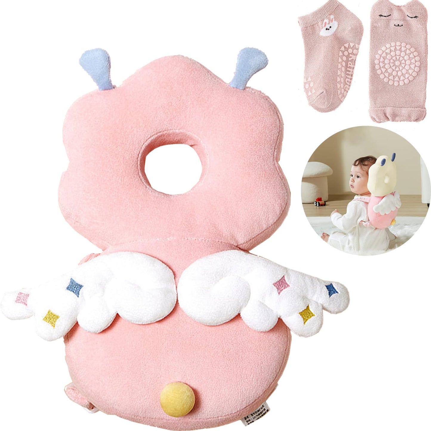 Mochila Protectora Elfo Rosa con Calcetines Antideslizantes y Rodilleras de Alta Elasticidad para Bebé