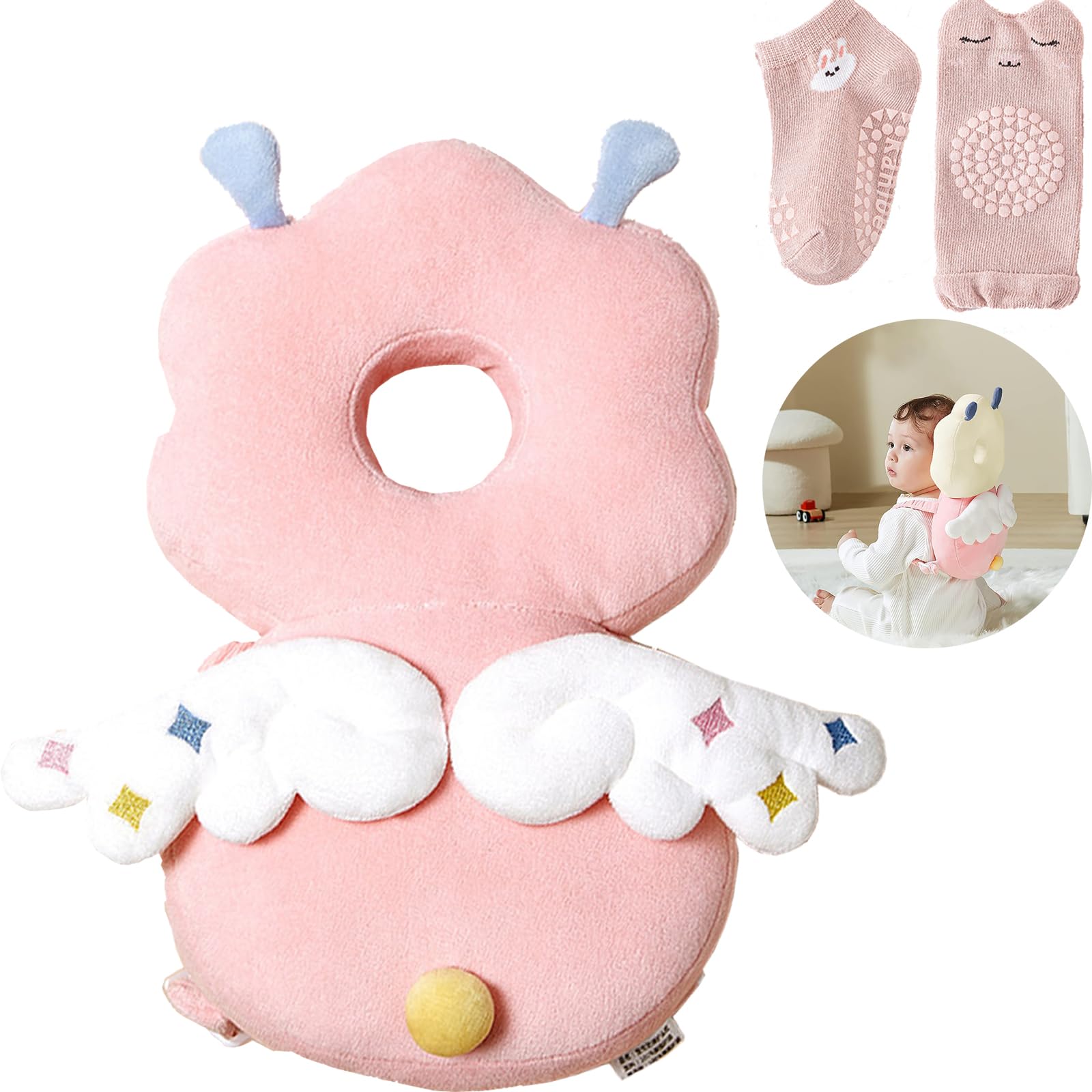 Mochila Protectora Elfo Rosa con Calcetines Antideslizantes y Rodilleras de Alta Elasticidad para Bebé