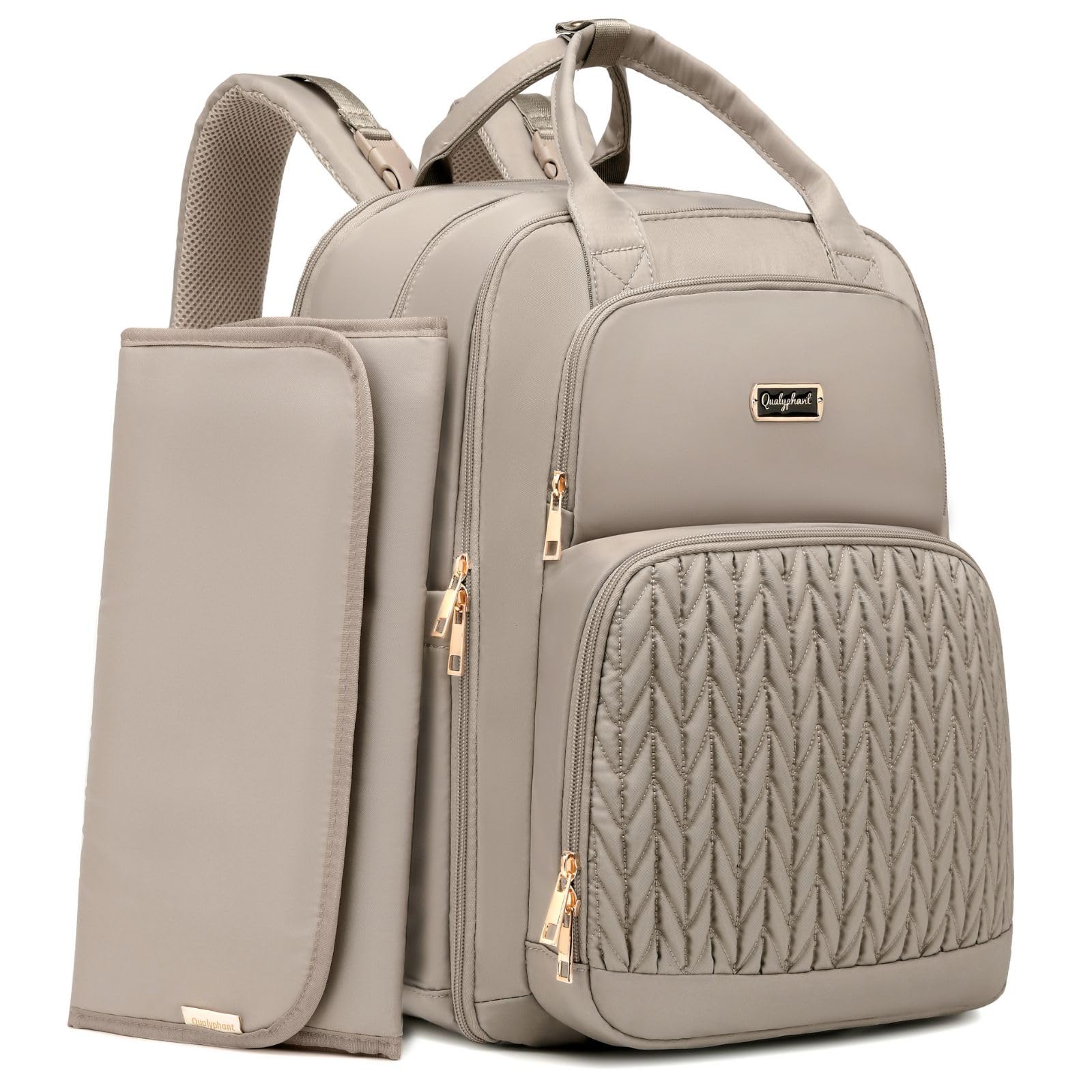 Qualyphant Mochila para pañales - Mochila para pañales extragrande para dos niños gemelos (expandible 30-38L) - Mochila de viaje para bebé con cambiador para mamá y papá (acolchada, resistente al agua