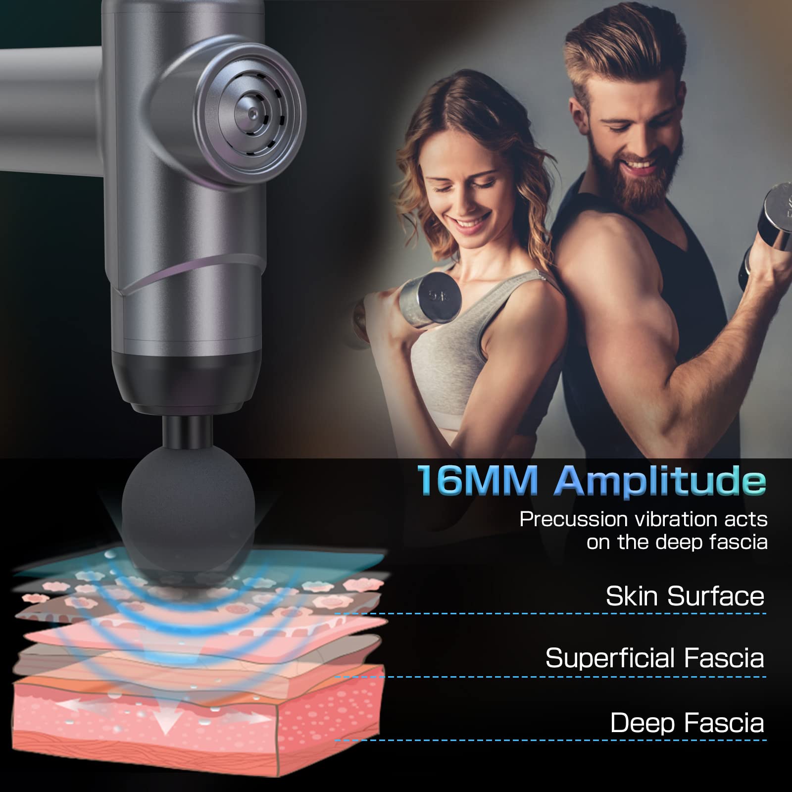 SHAVINGFUN Pistola de Masaje, Masajeador de Mano Recargable de Tejido Profundo con Pantalla LCD, 6 Cabezales de Masaje, 99 Velocidades Ajustables para Alivio y Recuperación del Dolor Muscular