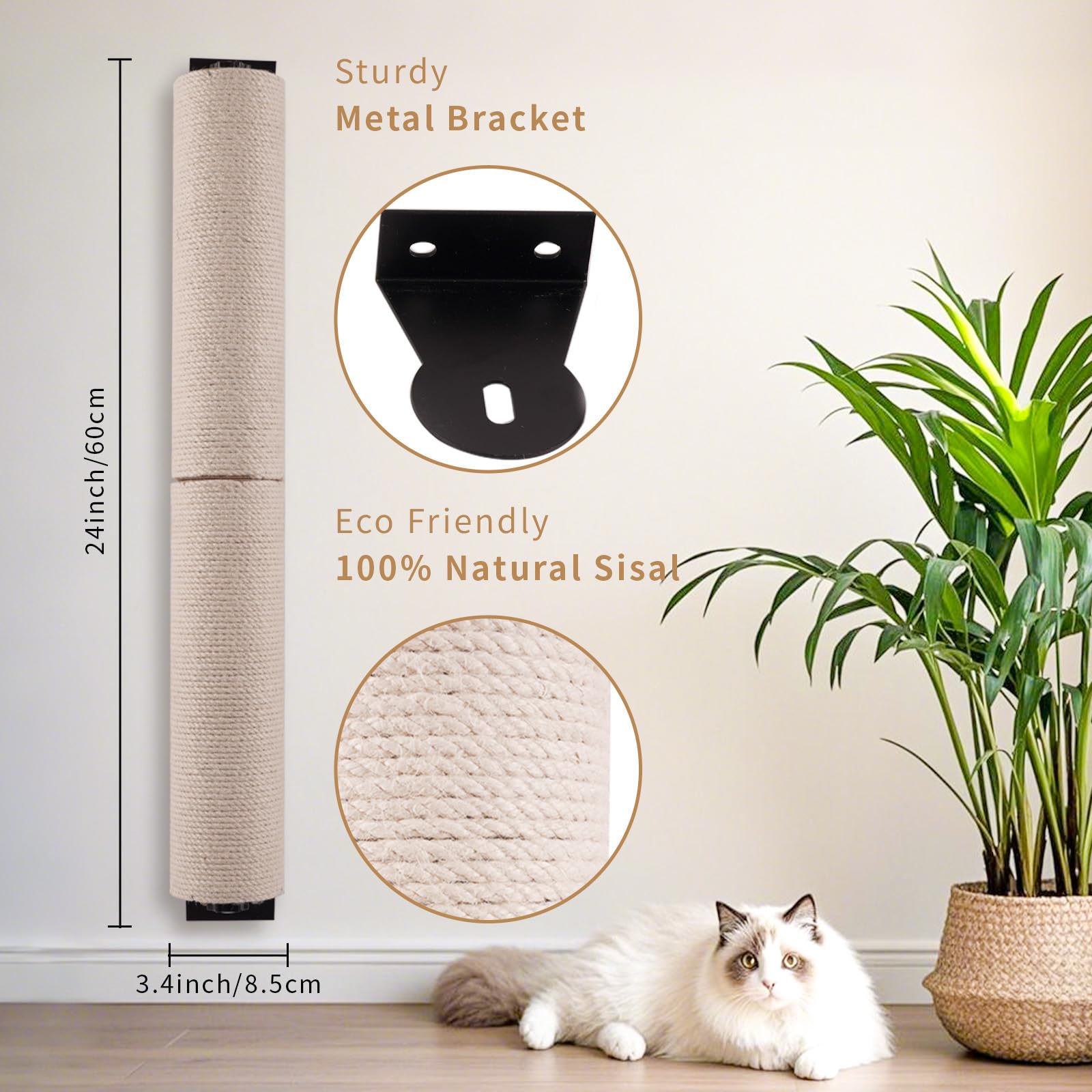 Poste Rascador para Gatos Neecong Cáñamo Montado en Pared para Interior