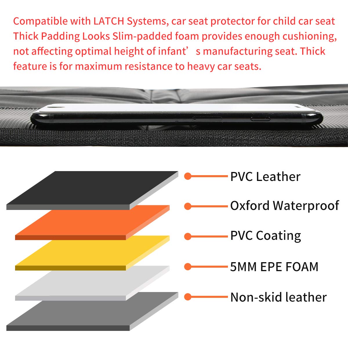 Kaiphy Protector de Asiento de Coche - Tapete Protector - Acolchado Grueso - Tela Resistente E Impermeable, Esquinas Reforzadas con Cuero Y 3 Bolsillos para Un Almacenamiento Práctico Gris