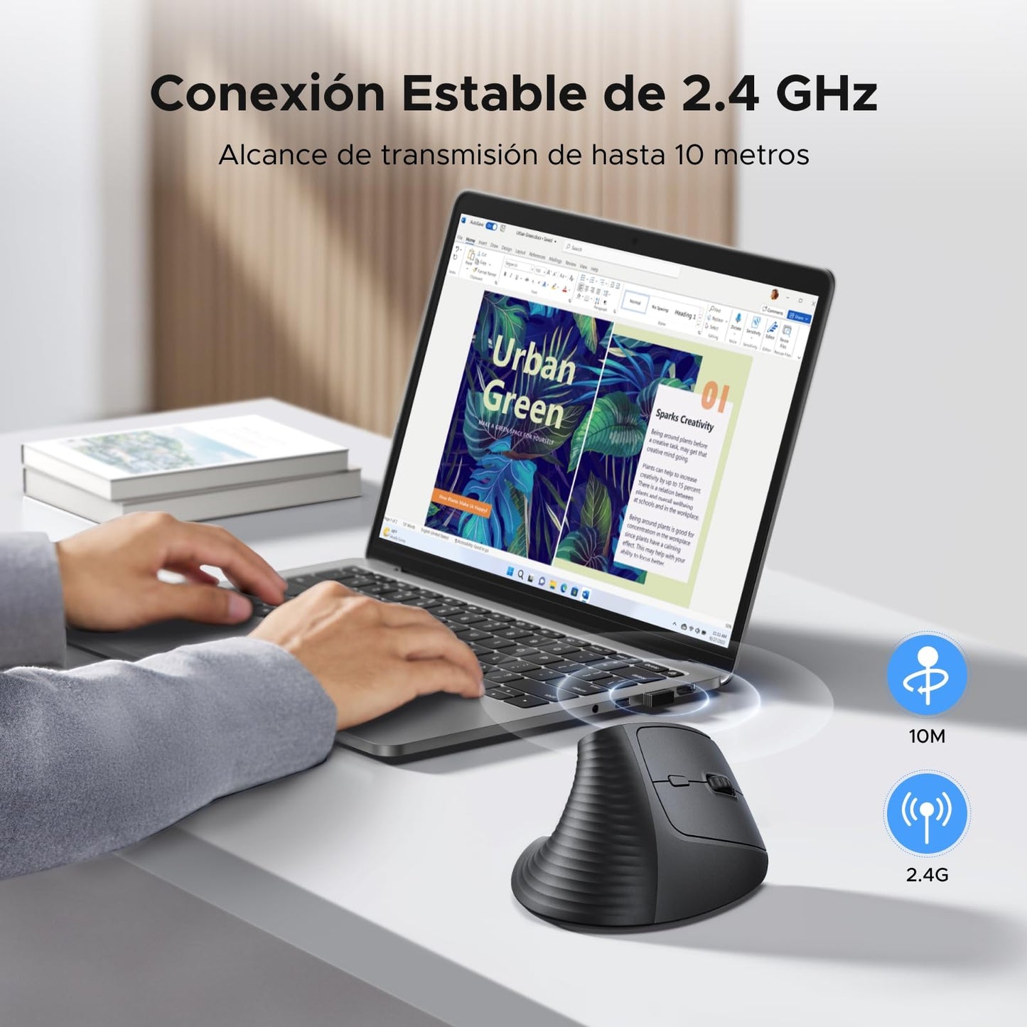 Ratón Vertical Ergonómico UGREEN Negro con Conectividad 2.4Ghz y 6 Botones Silenciosos