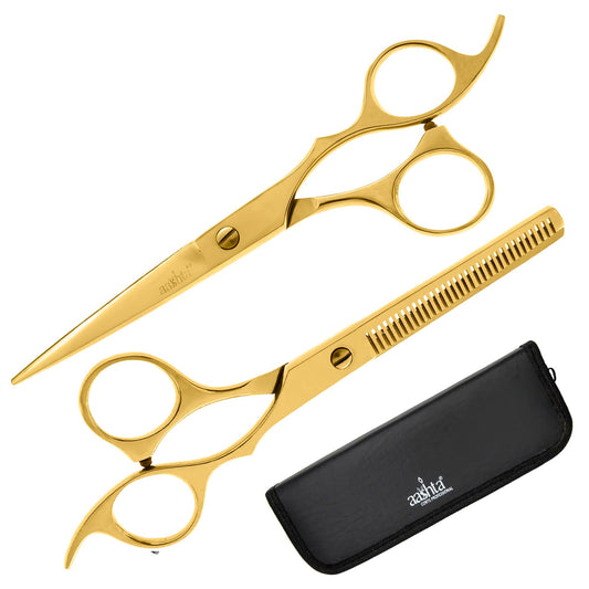Estuche De Tijeras Para Estilista Barber Peluquero Aashta 6" (Dorado)