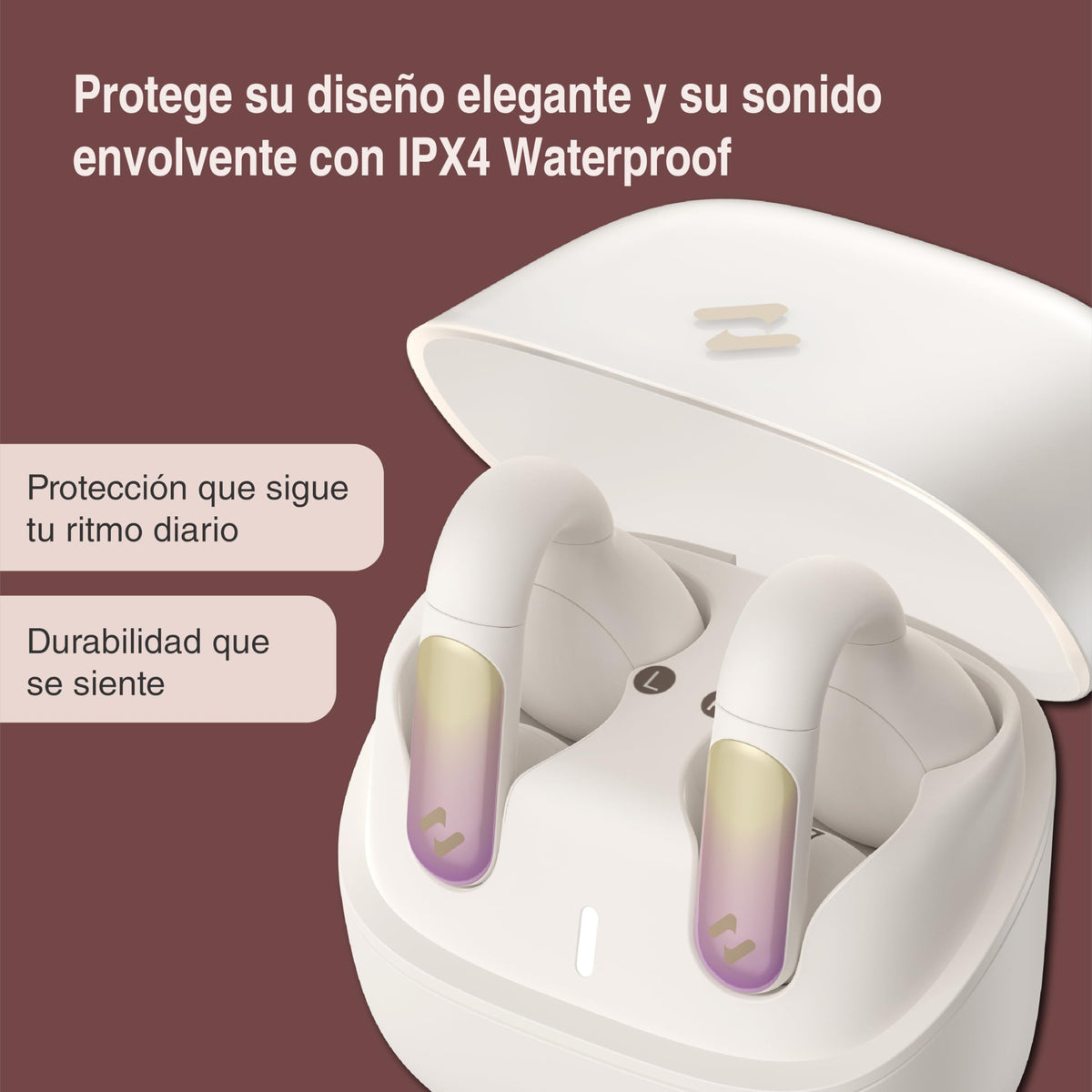 Audífonos Bluetooth havit Beige con Estuche de Carga Openbuds 1