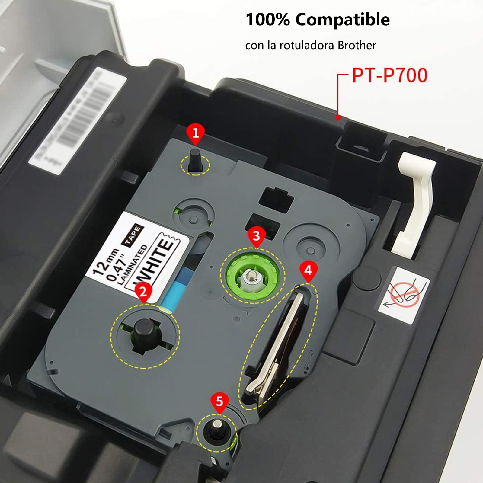 Cinta de Etiquetas para Brother P Touch Label Tape TZe-231 TZ-231 Cinta Laminada Estándar para PT-D200 PT-D210 PT-H110 PT-D600 Label Makers - 0.47" x 26.2"(12 mm x 8 m), Negro sobre Blanco, 4pk
