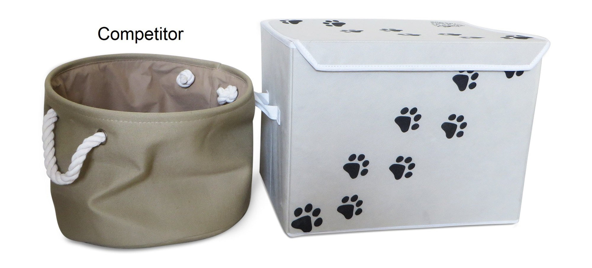 Feline Ruff Large Dog Toys Storage Box. 16" x 12" Inch Pet Toy Storage Basket with Lid. Perfect Collapsible Canvas Bin for Cat Toys and Accessories Too! (Tan)
