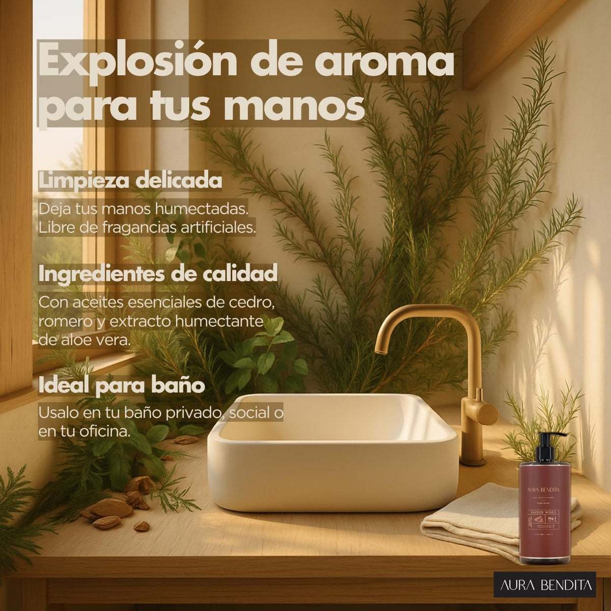 Jabón líquido para manos con aceites esenciales de cedro 500ml Aura Bendita