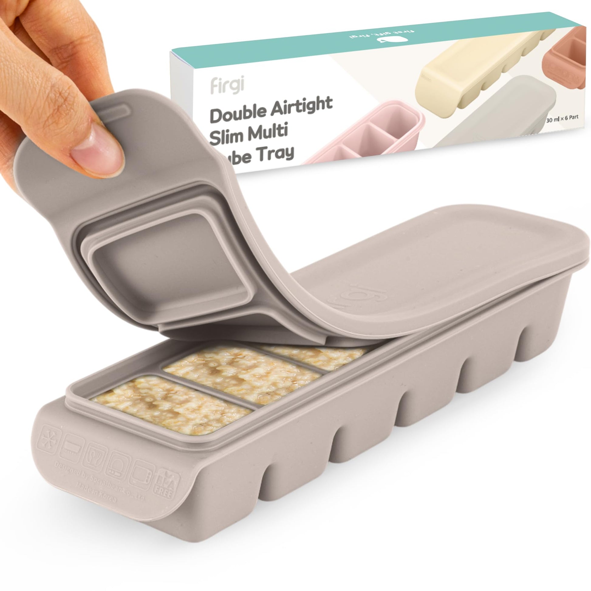 Firgi - Bandeja de silicona para cubitos de hielo de 1 onza/6 secciones con tapa, 100% silicona platino de grado alimenticio, resistencia a fugas y apta para lavaplatos para preparación de alimentos