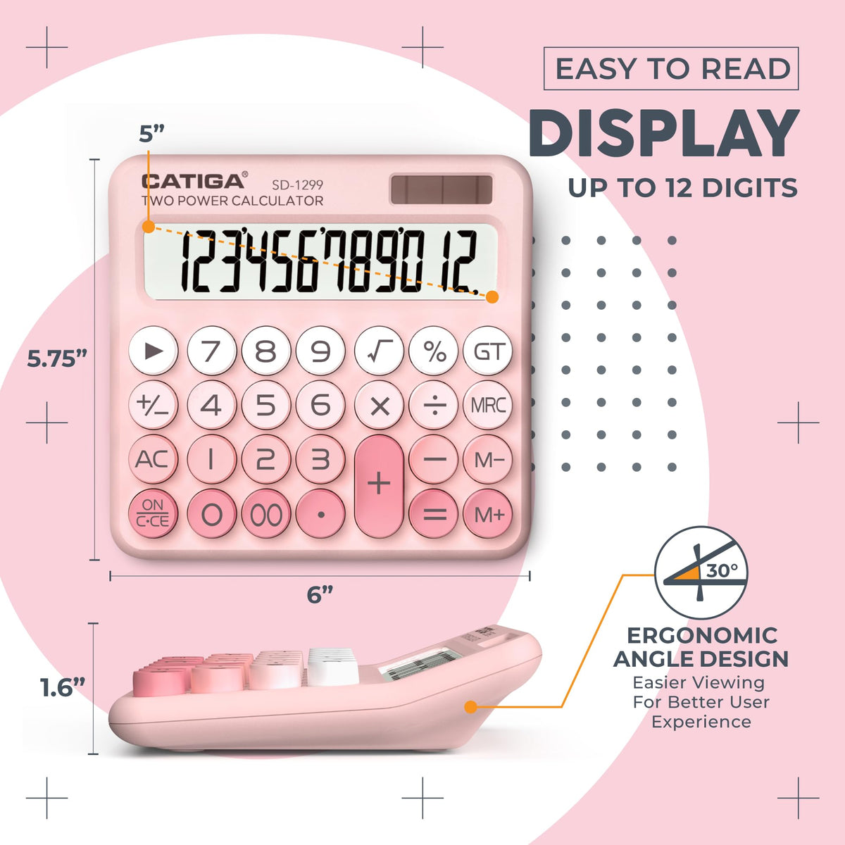 Calculadora CATIGA Negra con Interruptor Mecánico y Pantalla LCD Grande de 12 Dígitos