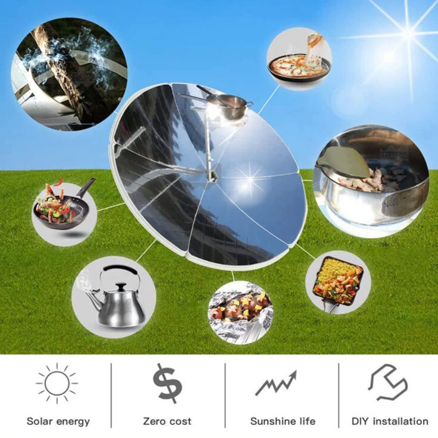 QXIUDDYS Cocina Solar, Parrilla Solar, Cocina Solar Parabólica, Cocina Solar Concentrada, Herramienta De Calor De Concentración De Alimentos para Barbacoa De Camping Al Aire Libre