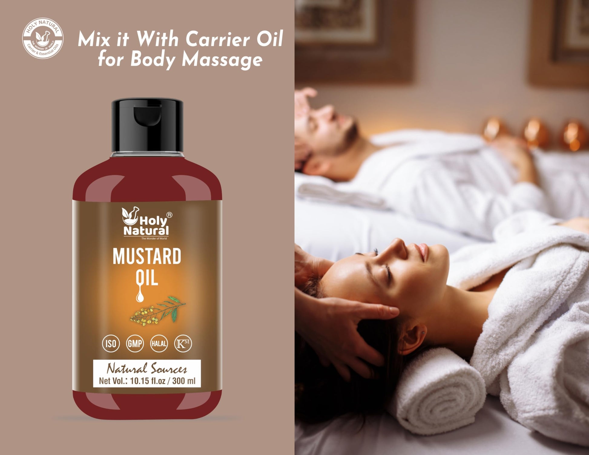 Holy Natural - The Wonder of World Aceite de mostaza orgánico certificado USDA (300 ml) - 100% puro y natural, prensado en frío, sin OMG, sin tratar y sin refinar