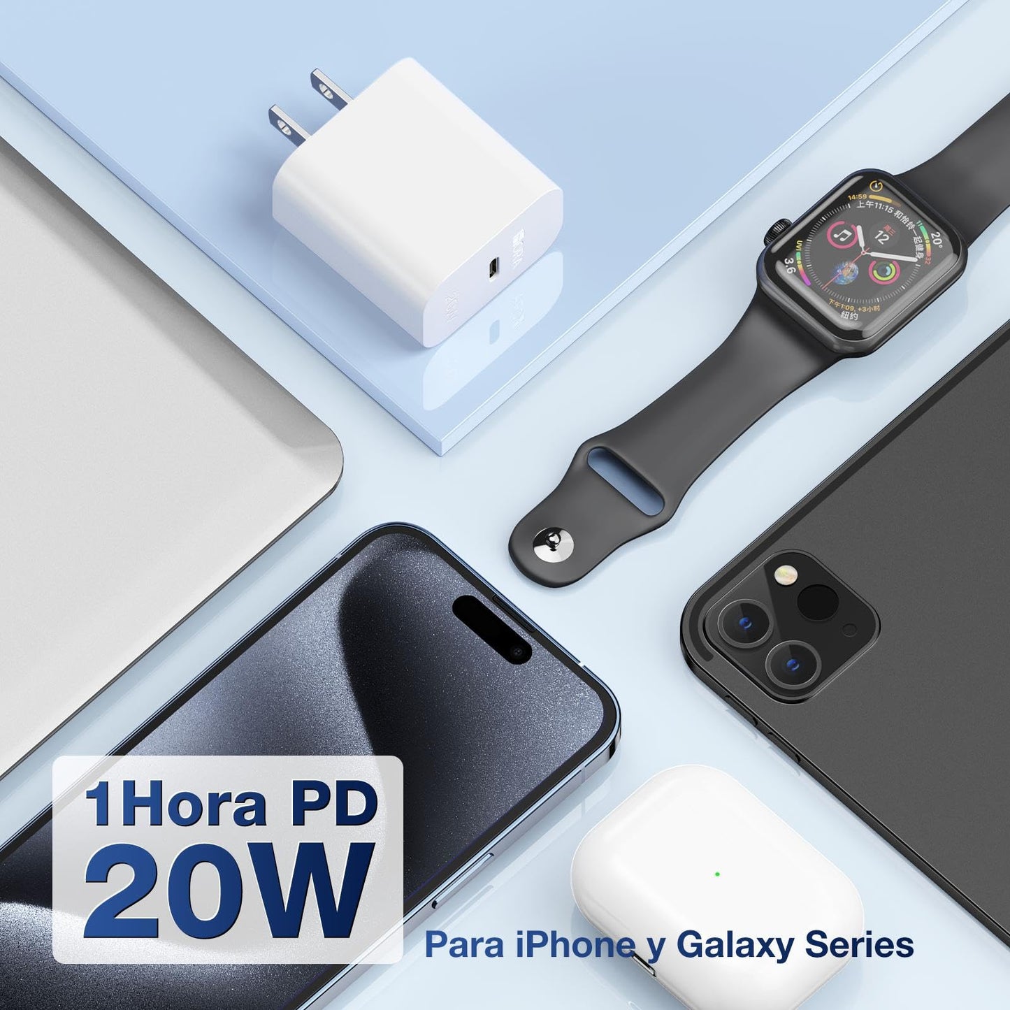 1 Hora Cargador USB C, 3-Pack PD 20W Cubo Cargador Tipo C Carga Rápida con Cable USB C a C 1M 3A, Cuadro de Carga Compatible para IP 15 Samsung Galaxy A55/S23/Note10/S20 Ultra/S10/S9/S8/Motorola