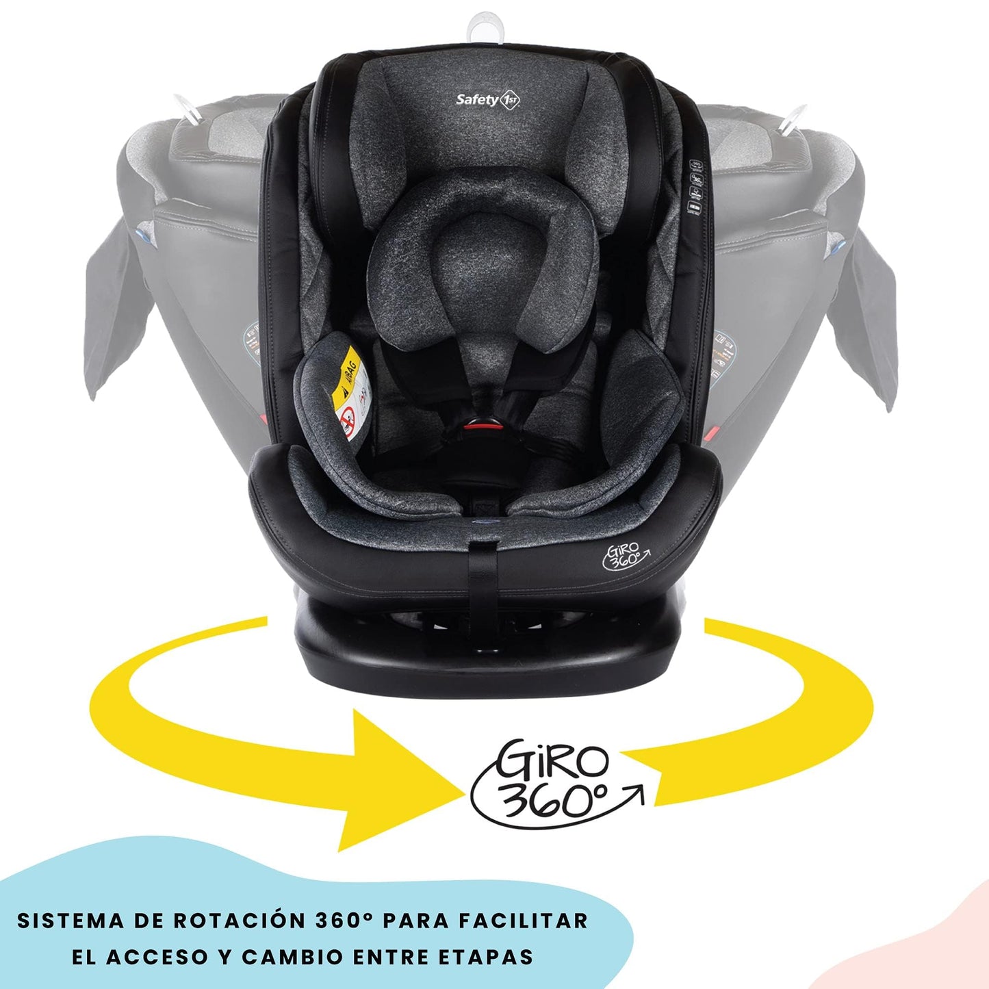 Safety 1st Autoasiento Giro. Con sistema de rotación 360 grados, desde recién nacido hasta 36 kilos, harnés de 5 puntos y almohadas laterales, 4 posiciones de reclinación, fundas removibles y lavables a máquina