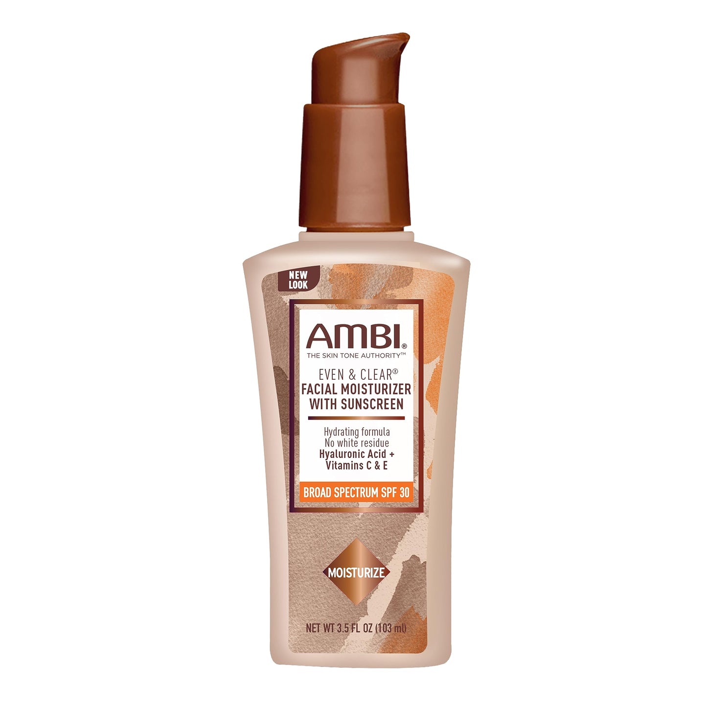 Hidratante Facial Diario Ambi Even & Clear con SPF 30, Ácido Hialurónico y Aloe - Equilibrio del Tono de Piel y Protección Solar - 3.5 Onzas.
