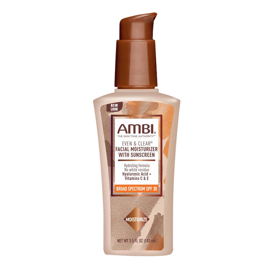 Hidratante Facial Diario Ambi Even & Clear con SPF 30, Ácido Hialurónico y Aloe - Equilibrio del Tono de Piel y Protección Solar - 3.5 Onzas.