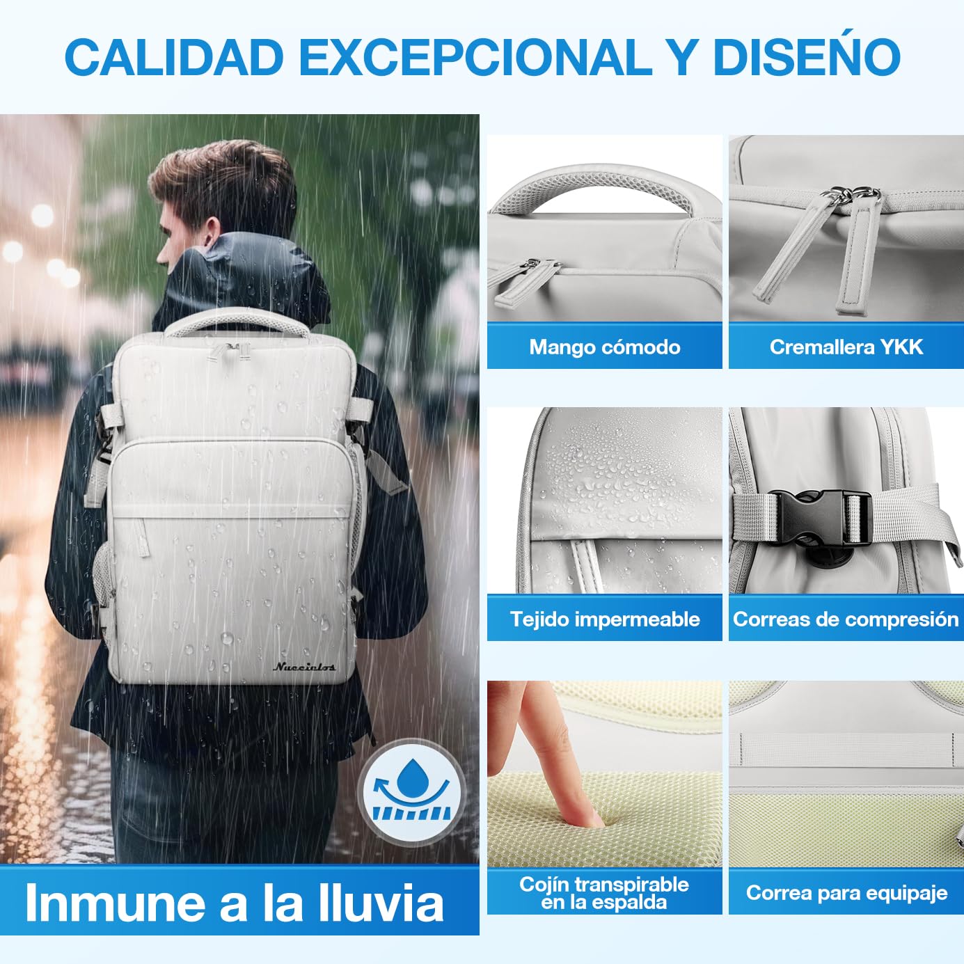 Mochila de Viaje Unisex Gris Impermeable con Compartimentos para Objetos Secos y Húmedos