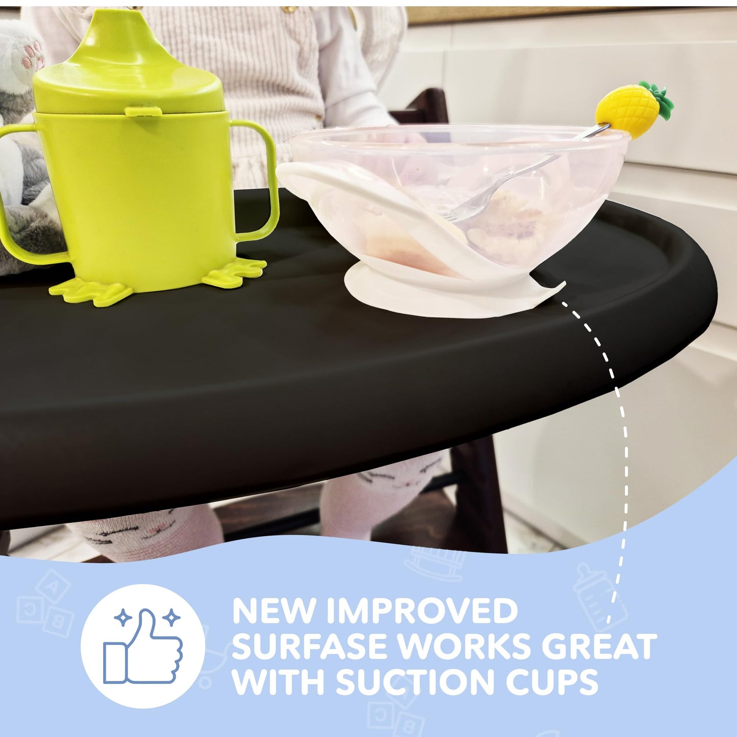 Bandeja para silla alta compatible con silla Stokke Trip Trap, diseño curvado ergonómico, negro brillante, sin BPA, fácil de montar