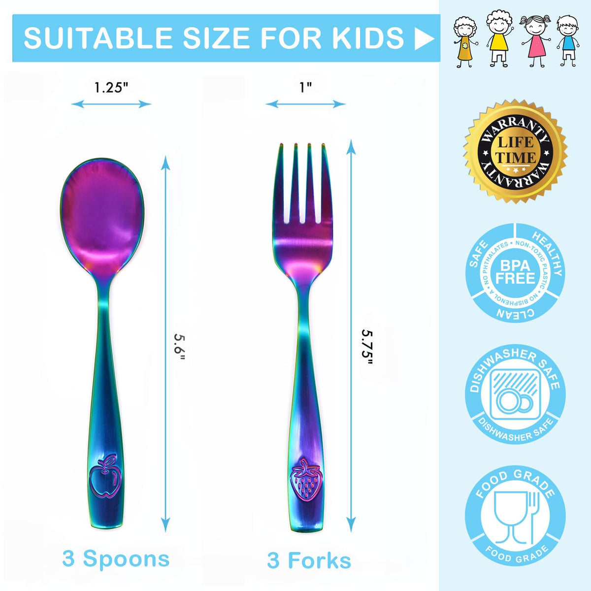 Juego de Cubiertos de Acero Inoxidable para Niños - Cubiertos Seguros para Niños y Pequeños - Juego de Utensilios para Niños - Juego de Cubiertos de Metal para Niños (Incluye 3 Cucharas Pequeñas para