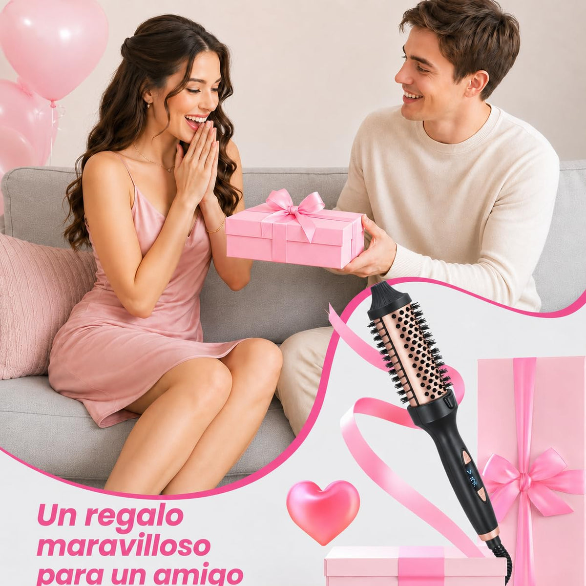 Cepillo Térmico Alisador y Rizador Cerámica Anti Frizz con Pantalla LED y Generador de Iones 2 en 1