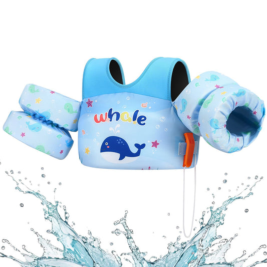 HeySplash Chaleco infantil con alas de natación, diseño de dibujos animados, cinturón de natación sin inflar con 2 hebillas de seguridad, para niños y niñas de 2 a 6 años, ballena azul